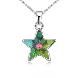   Nyaklánc csillag medállal, Swarovski kristállyal díszített, zöldeskék