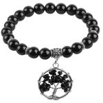 Fekete ónix karkötő életfa medállal 