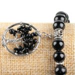 Fekete ónix karkötő életfa medállal 