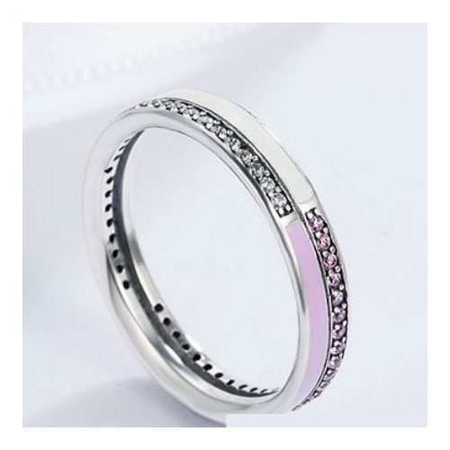Strasszos ezüst gyűrű, pink, 6-os méret