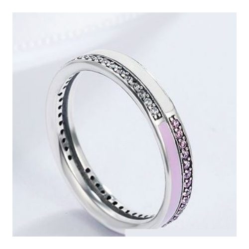 Strasszos ezüst gyűrű, pink, 6