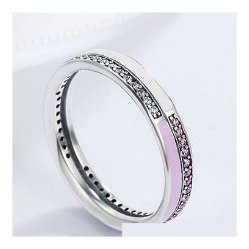 Strasszos ezüst gyűrű, pink, 7-es méret