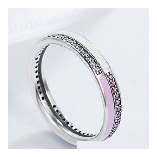 Strasszos ezüst gyűrű, pink, 7
