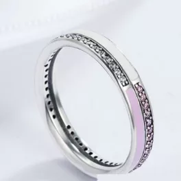 Strasszos ezüst gyűrű, pink, 8