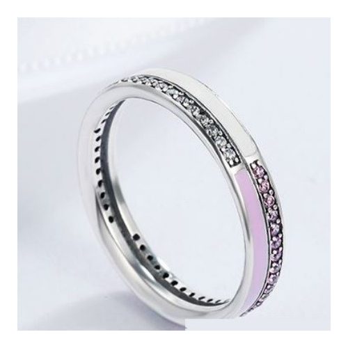 Strasszos ezüst gyűrű, pink, 8-as méret
