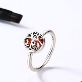 Ezüst gyűrű életfa motívummal, piros, 8