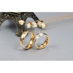 Női karikagyűrű ezüst sávval, nemesacél, arany színű, 9 