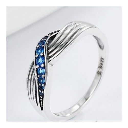Kék fonatos ezüst gyűrű, 6-os méret