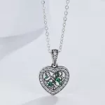 Ezüst nyaklánc szívben életfa medállal, zöld