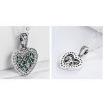 Ezüst nyaklánc szívben életfa medállal, zöld