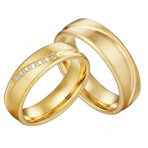 Férfi karikagyűrű, titánacél, aranyszínű, 9-es méret