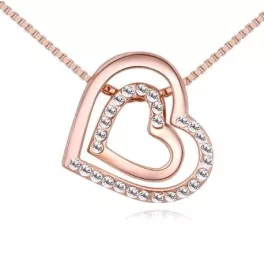   Nyaklánc dupla szívvel, cseh kristállyal, rosegold, rózsaarany