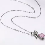Ezüst nyaklánc tulipános medállal, kristállyal díszítve, pink
