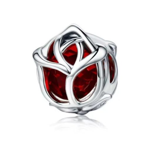 Ezüst charm, rózsa