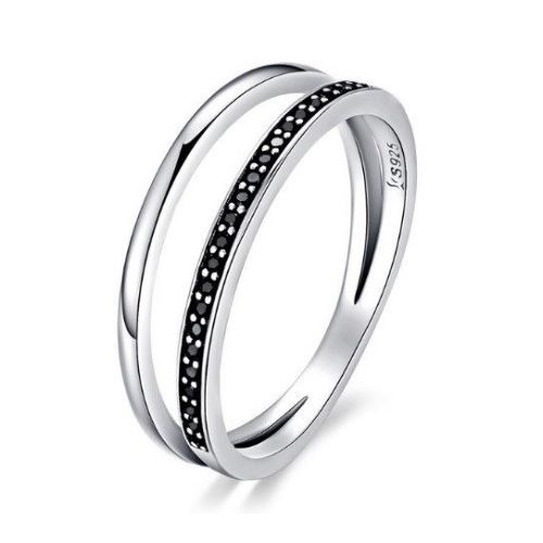 Ezüst gyűrű kristályokkal, fekete, 7-es méret