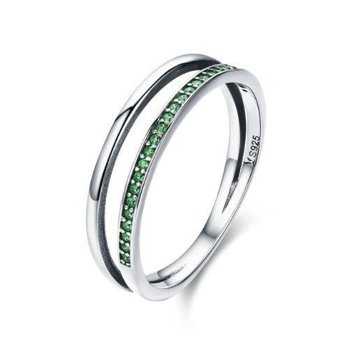 Ezüst gyűrű kristályokkal, zöld, 6-os méret