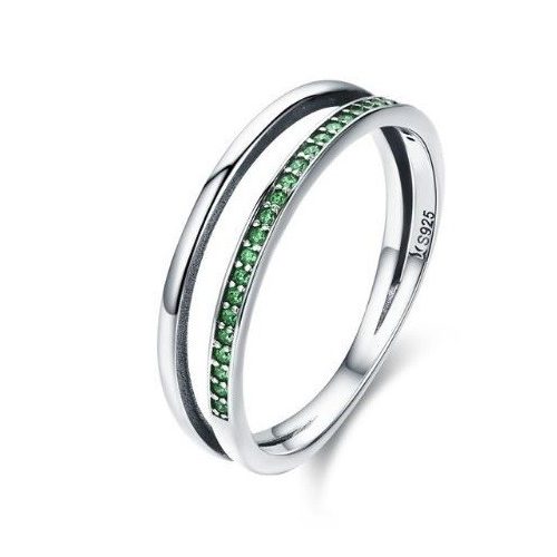 Ezüst gyűrű kristályokkal, zöld, 7-es méret