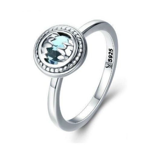 Ezüst gyűrű kék kristállyal, 6-os méret