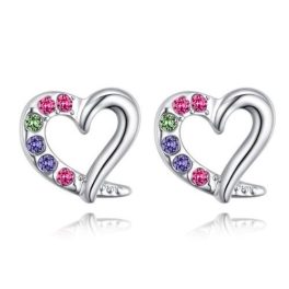 Szív fülbevaló cseh kristállyal, multikolor