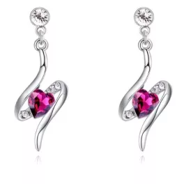   Spirálba foglalt szív fülbevaló Swarovski kristállyal díszített, ametiszt