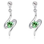 Spirálba foglalt szív fülbevaló Swarovski kristállyal díszített, peridot