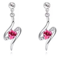   Spirálba foglalt szív fülbevaló Swarovski kristállyal díszített, rózsaszín