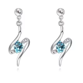   Spirálba foglalt szív fülbevaló Swarovski kristállyal díszített, akvamarin