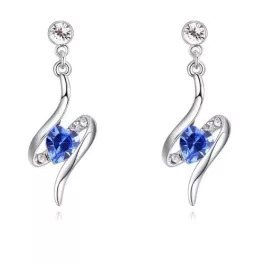   Spirálba foglalt szív fülbevaló Swarovski kristállyal díszített, zafír