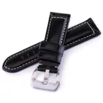 Óraszíj marhabőrből, retro stílusú, fényes fekete, 22 mm