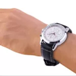 Óraszíj marhabőrből, retro stílusú, fényes fekete, 22 mm