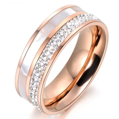 Női eljegyzési gyűrű nemesacélból, kagylóhéjjal, rosegold, 9