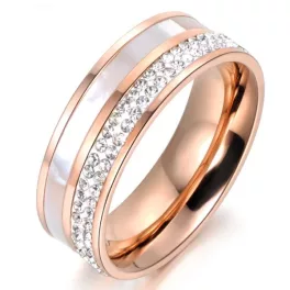   Női eljegyzési gyűrű nemesacélból, kagylóhéjjal, rosegold, 7