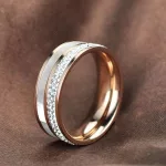 Női eljegyzési gyűrű nemesacélból, kagylóhéjjal, rosegold, 7