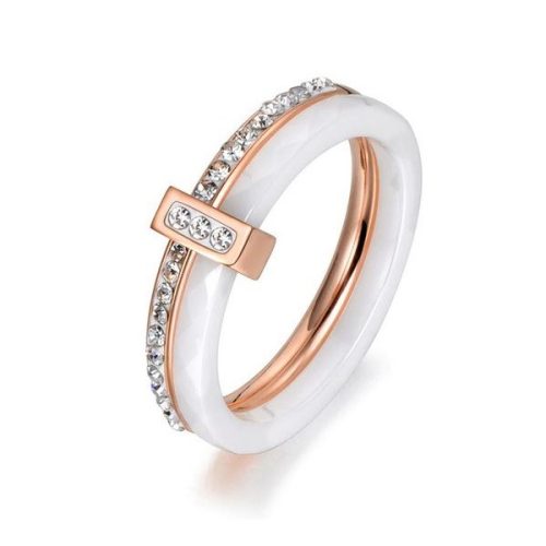 Női gyűrű, dupla, nemesacélból, rosegold-fehér, 7-es méret