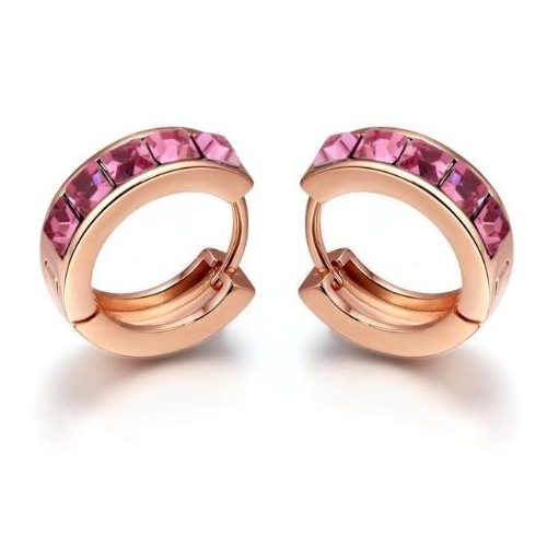 Divatos karikafülbevaló Swarovski kristállyal díszített, arany/rózsaszín