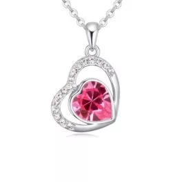   Nyaklánc duplaszíves medállal, Swarovski kristállyal díszített, rózsaszín