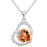 Nyaklánc duplaszíves medállal, Swarovski kristállyal díszített, topáz