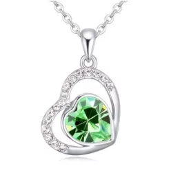   Nyaklánc szív a szívben medállal, Swarovski kristállyal díszített, peridot