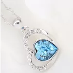 Nyaklánc szív a szívben medállal, Swarovski kristállyal díszített, akvamarin