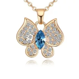   Nyaklánc Swarovski kristállyal díszített pillangóval, akvamarin
