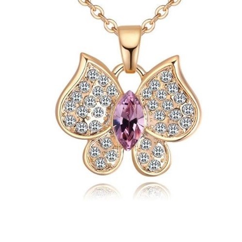 Nyaklánc Swarovski kristállyal díszített pillangóval, ametiszt