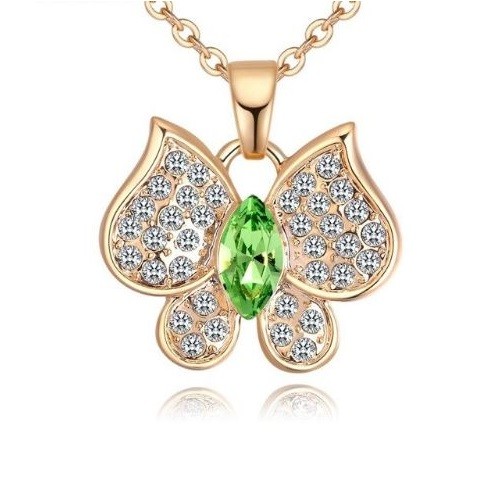 Nyaklánc Swarovski kristállyal díszített pillangóval, peridot