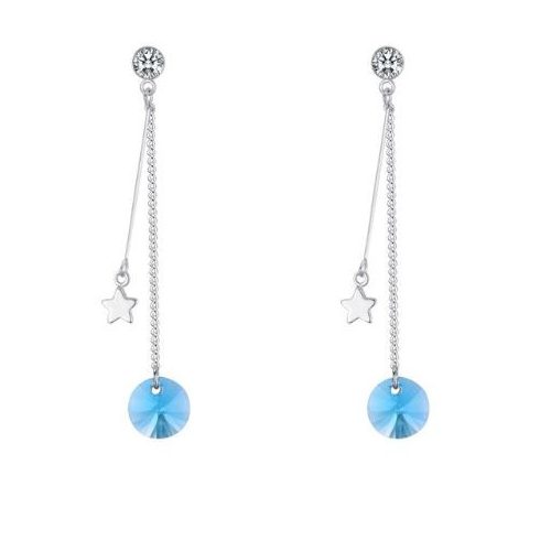 Fülbevaló csillaggal és Swarovski kristállyal díszített, akvamarin