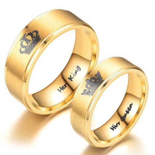 Nemesacél női karikagyűrű, "His Queen" felirattal, arany színű, 6-os méret