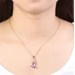 Nyaklánc virágos szív medállal, Swarovski kristállyal díszített, rózsaszín