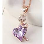 Nyaklánc virágos szív medállal, Swarovski kristállyal díszített, lila