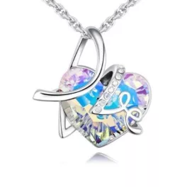   Nyaklánc szív medállal, LOVE felirattal, Swarovski kristállyal díszített, AB
