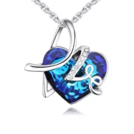   Nyaklánc szív medállal, LOVE felirattal, Swarovski kristállyal díszített, kék