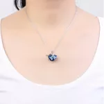 Nyaklánc szív medállal, LOVE felirattal, Swarovski kristállyal díszített, kék