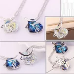 Nyaklánc szív medállal, LOVE felirattal, Swarovski kristállyal díszített, kék